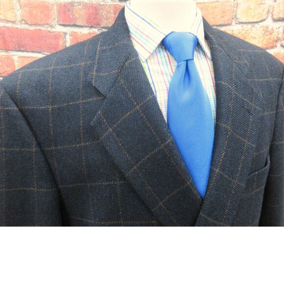 44 R- EVAN-PICONE 100% WOOL SPORT COAT BLACK & BROWN WINDOW PANE - Picture 1 of 6